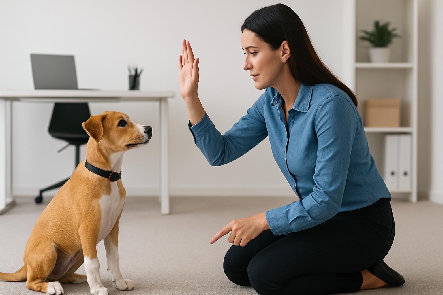 Dog sits with trainer, getting a treat in Springfield park